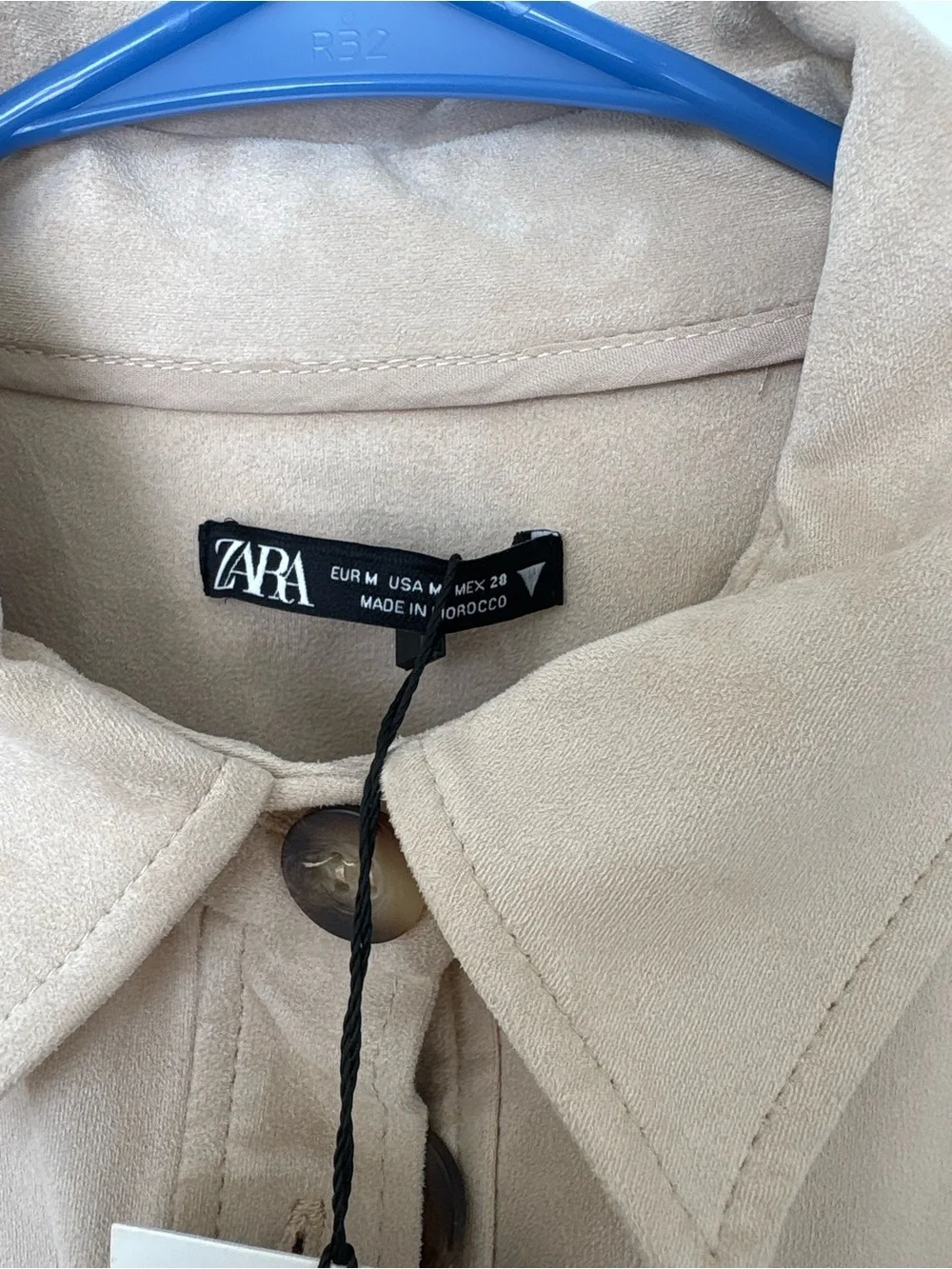 NWT Zara Faux Suede Shirt Dress Shacket Beige Button Front Long Sleeve Pockets-M